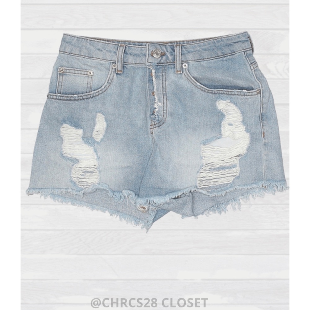 Zara Distressed Button Fly Jean Denim Shorts